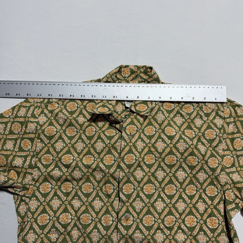 Vintage Banana Republic Safari Travel Botanical Print Shirt XS 80s Green Cotton